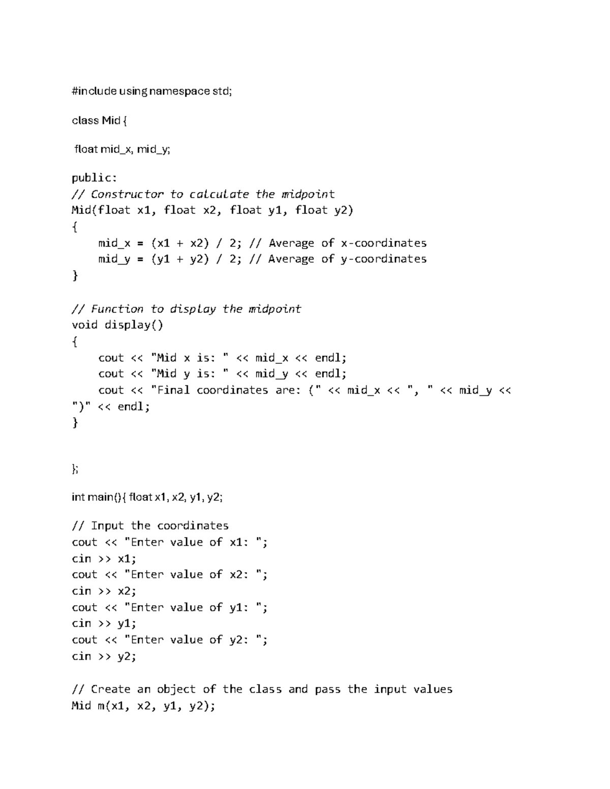 Midpoint Calculation in C++: Class Implementation Notes - Studocu