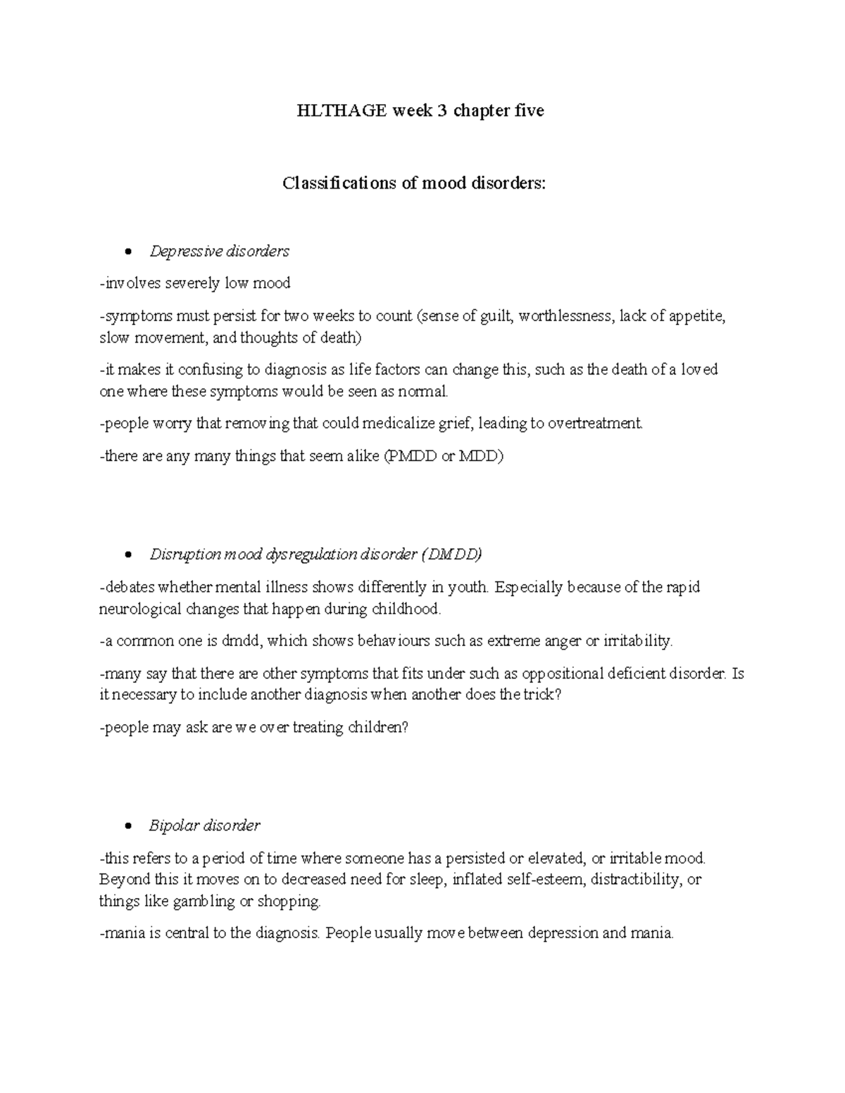 HLTHAGE CHAP 5 - Classifications of Mood Disorders and Treatments - Studocu