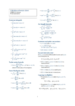 MATH1014 Final Exam Linear Algebra Formula Reference Sheet - Studocu