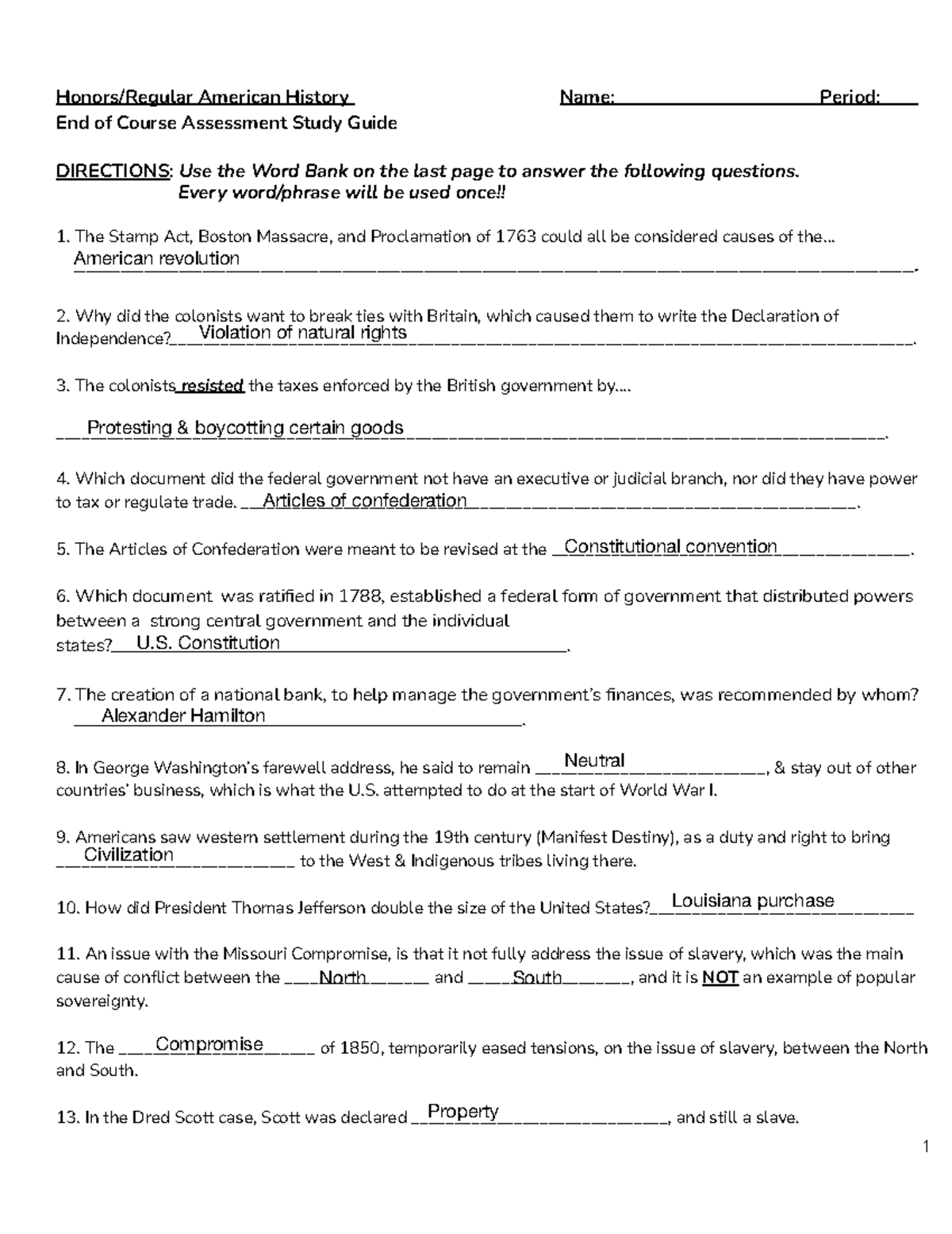 Honors-Regular American History EOC Study Guide (Fall 2025) - Studocu