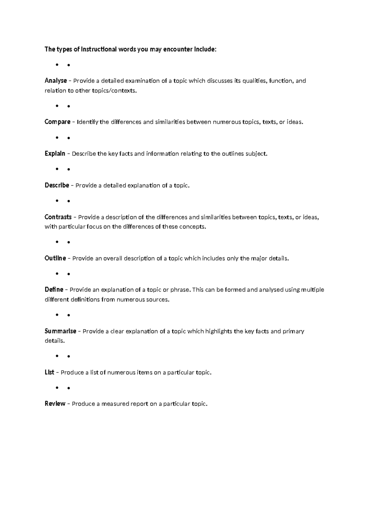 Defining Instructional Words: Key Concepts and Explanations - Studocu