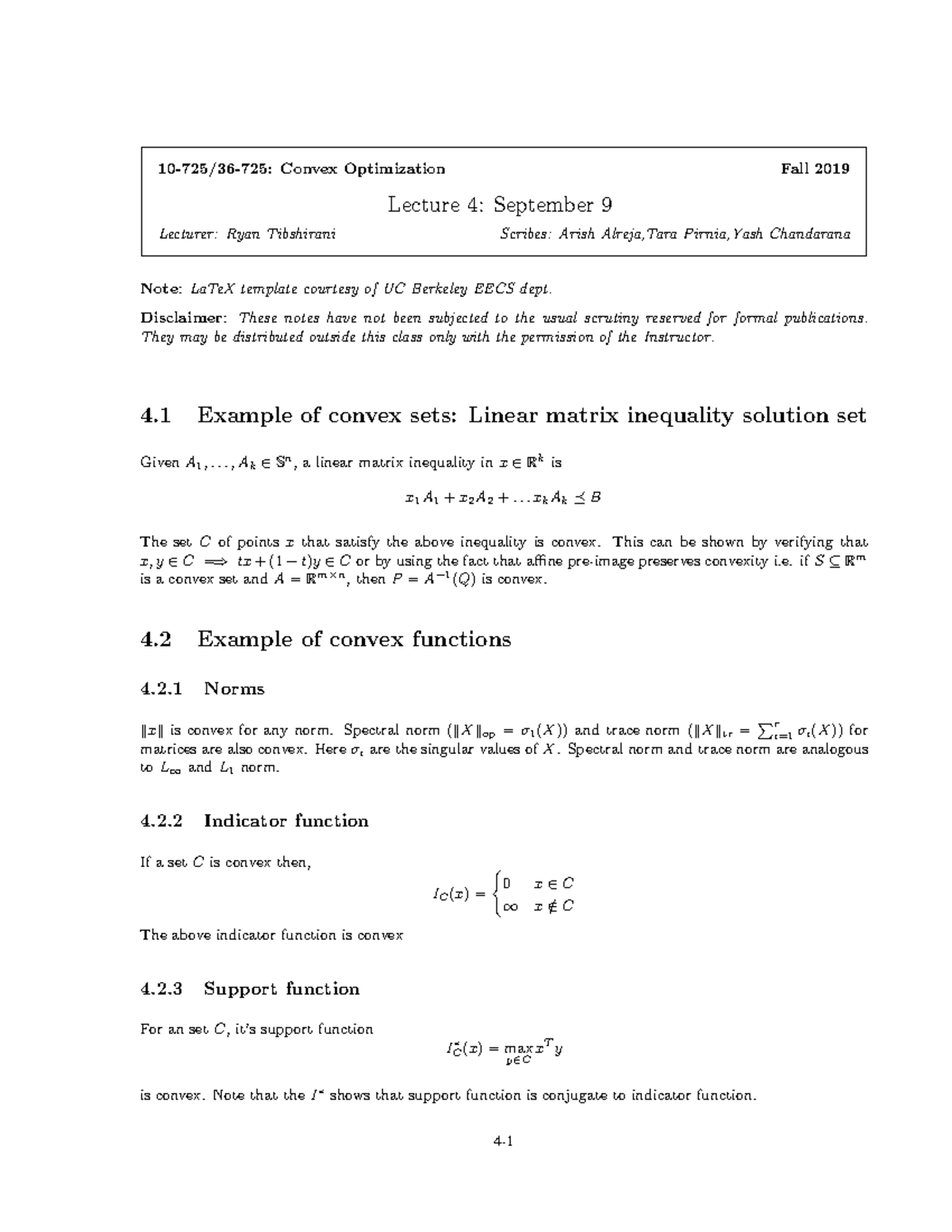 10-725/36-725: Lecture 4 Notes on Canonical Problems in Convex ...