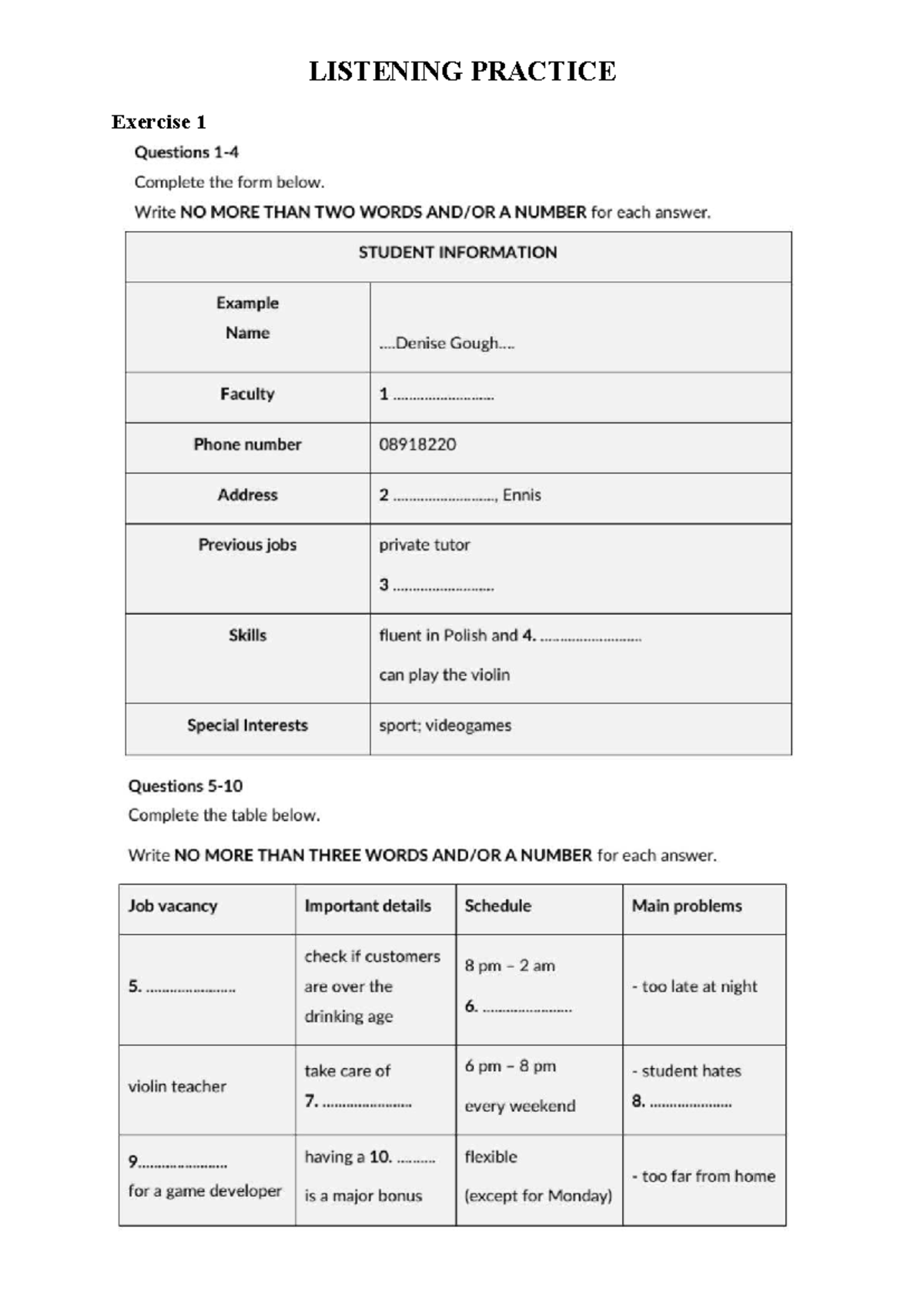 Listening Practice - Exercise 1 Questions (ENG 101) - Studocu