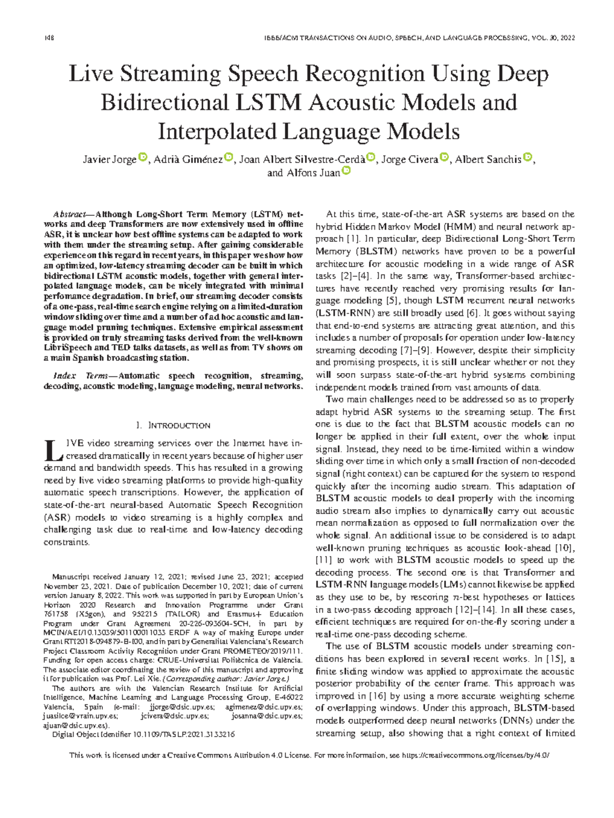 Live Streaming Speech Recognition: Deep Bidirectional LSTM Models - Studocu