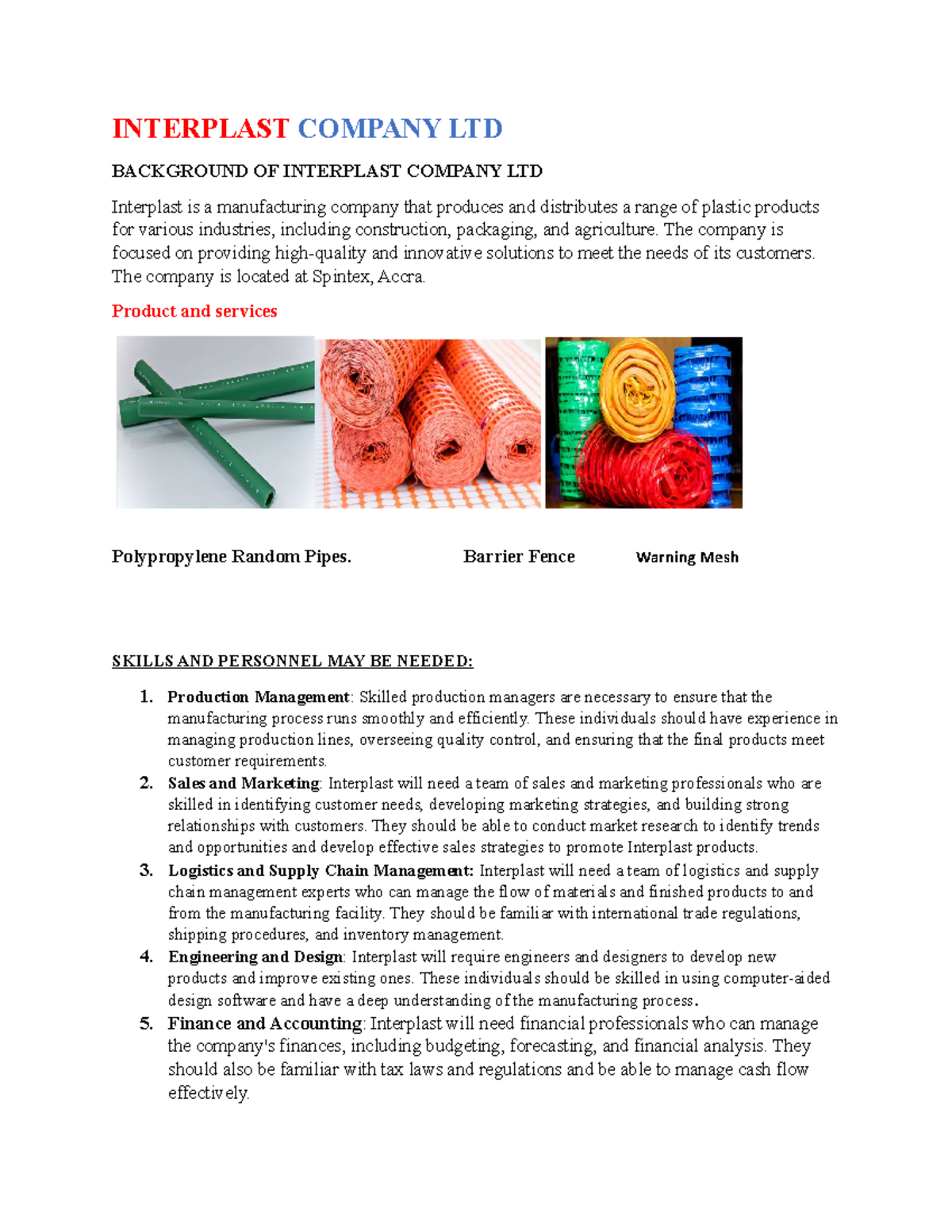Interplast Company LTD: Overview, Operations, and Market Plans - Studocu