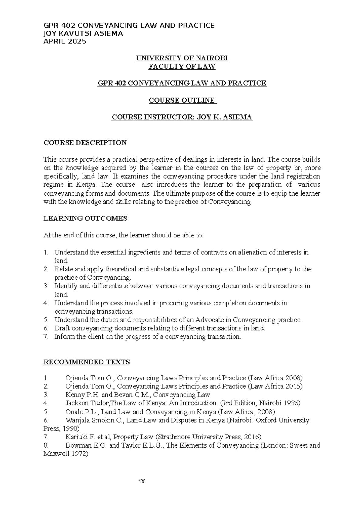 GPR 402 Conveyancing Law & Practice Full Notes - April 2025 - Studocu