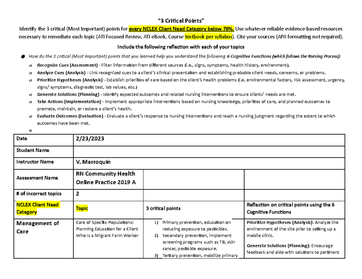 Community Health Practice A 3 Critical Points - “3 Critical Points ...