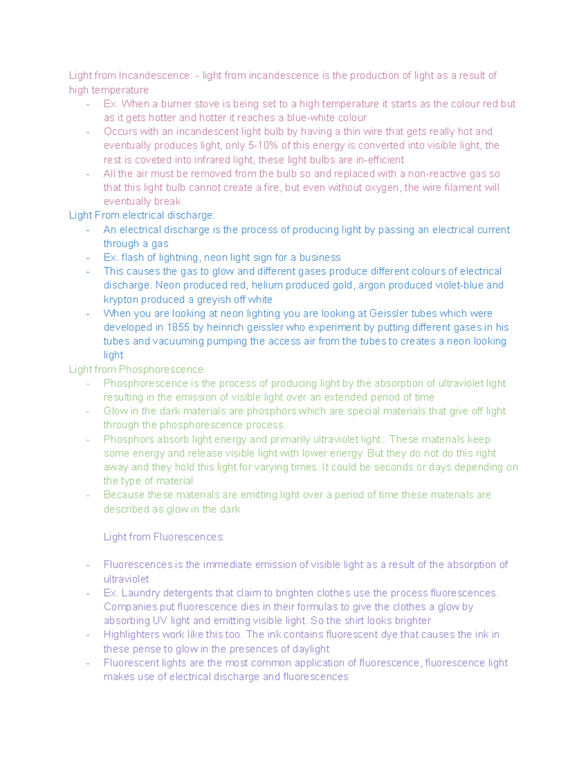 Light and Optics: Comprehensive Notes on Light Production Methods - Studocu