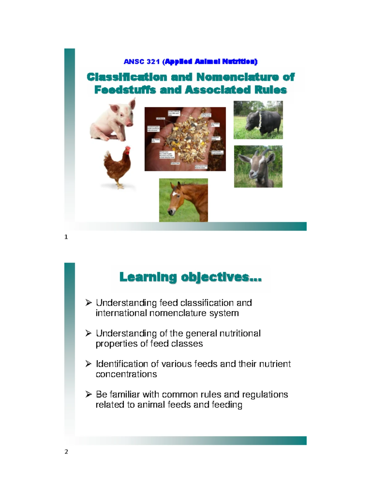 ANSC 321: Lectures 3-5 on Feedstuff Evaluation and Nutrient Analysis ...