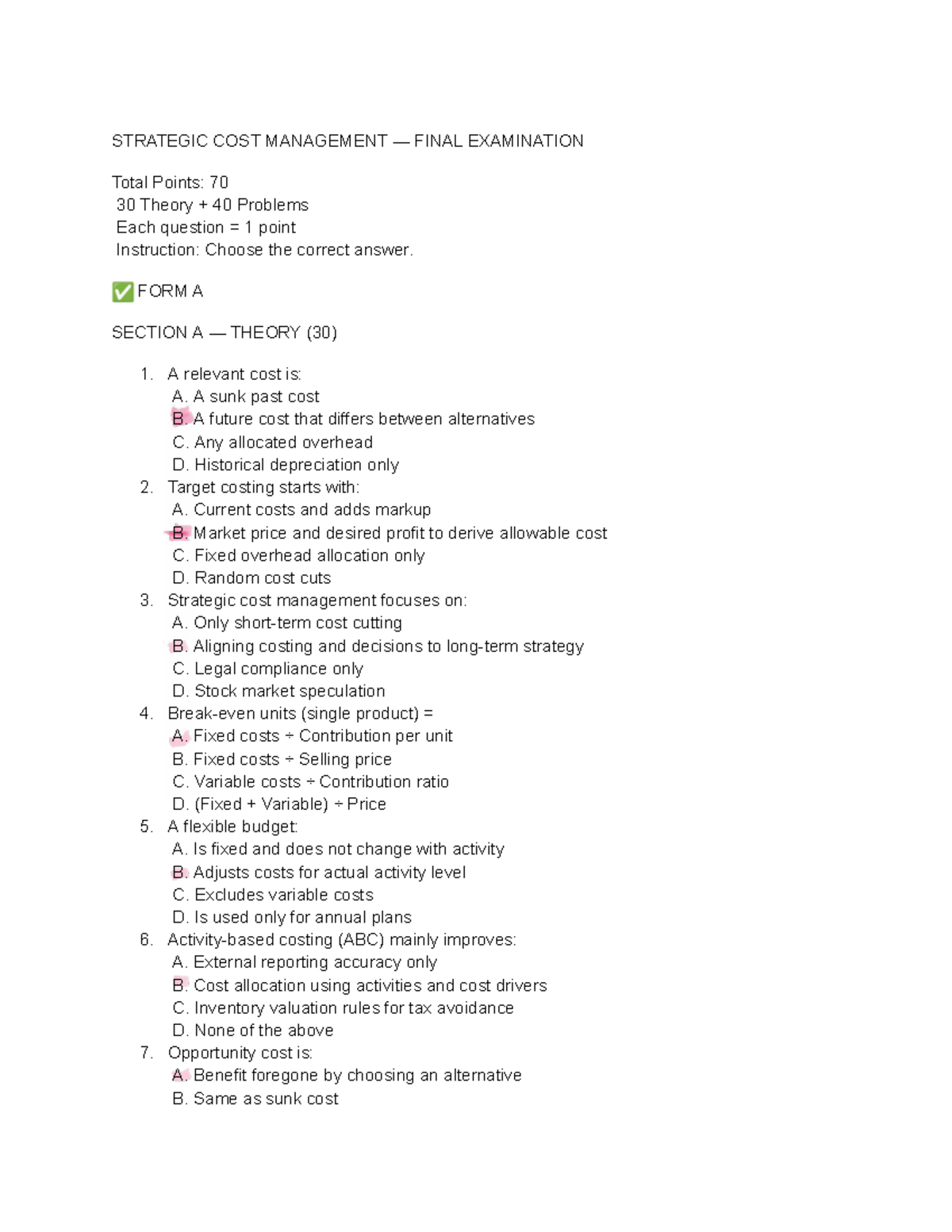 Strategic Cost Management (STRATEGIC COST MGT) Final Exam Review - Studocu