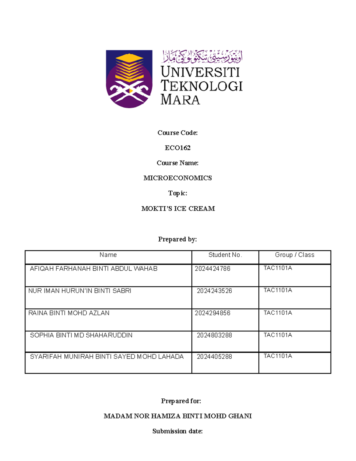 ECO162 assignment 1: Microeconomics analysis of ice cream business ...