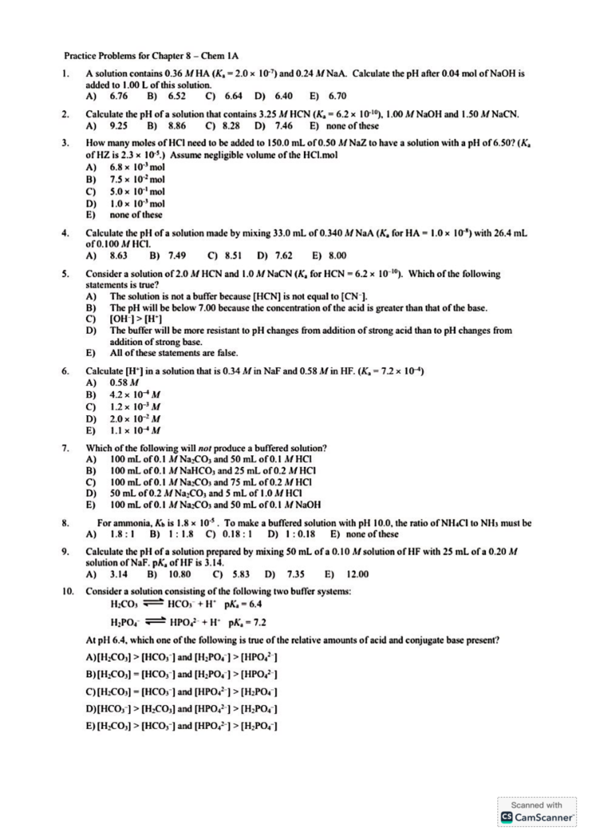 Chapter 8 Practice Problems for Chem 1A - Studocu