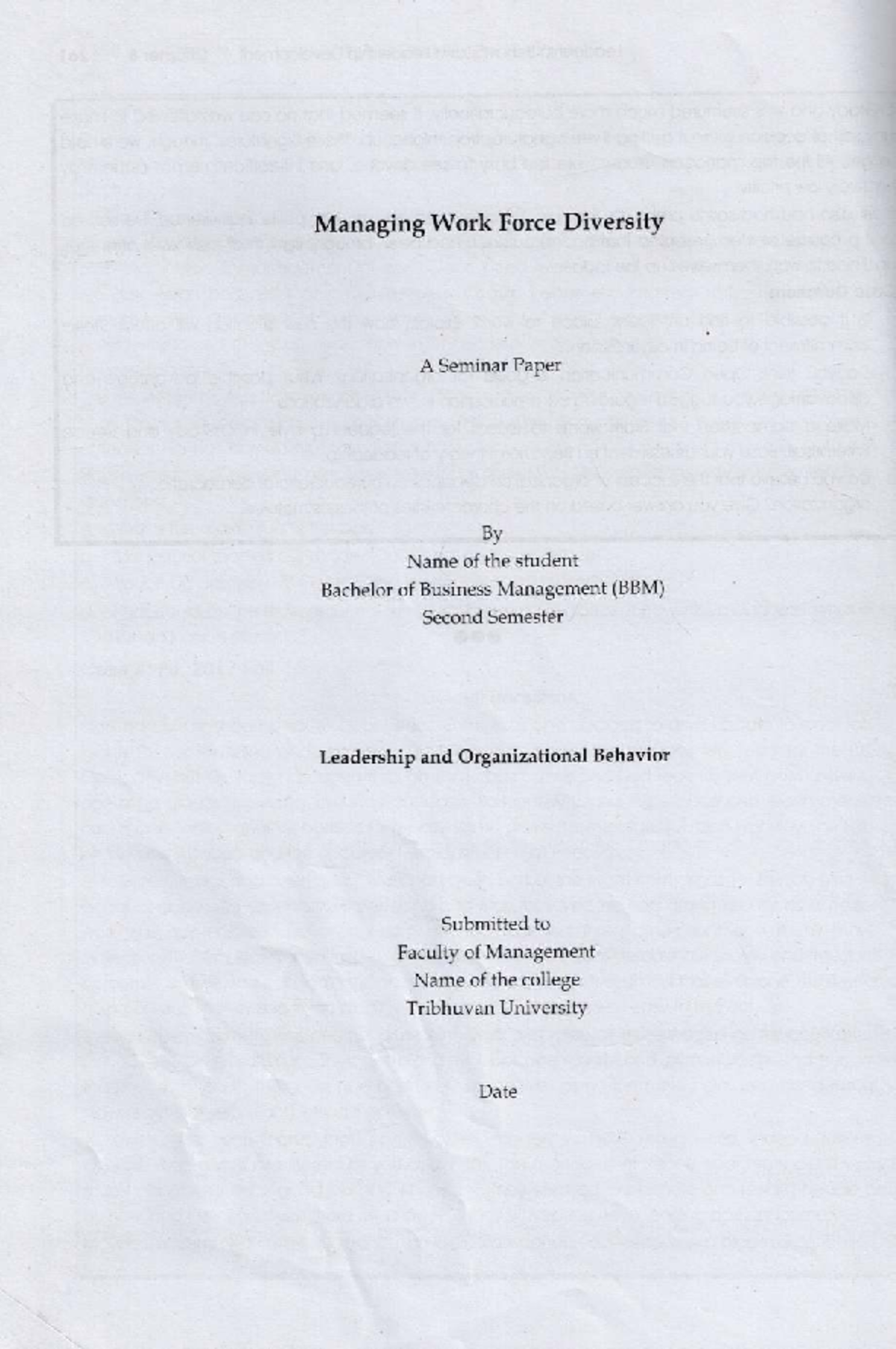 Managing Workforce Diversity: A Seminar Paper for BBM 2nd Sem - Studocu