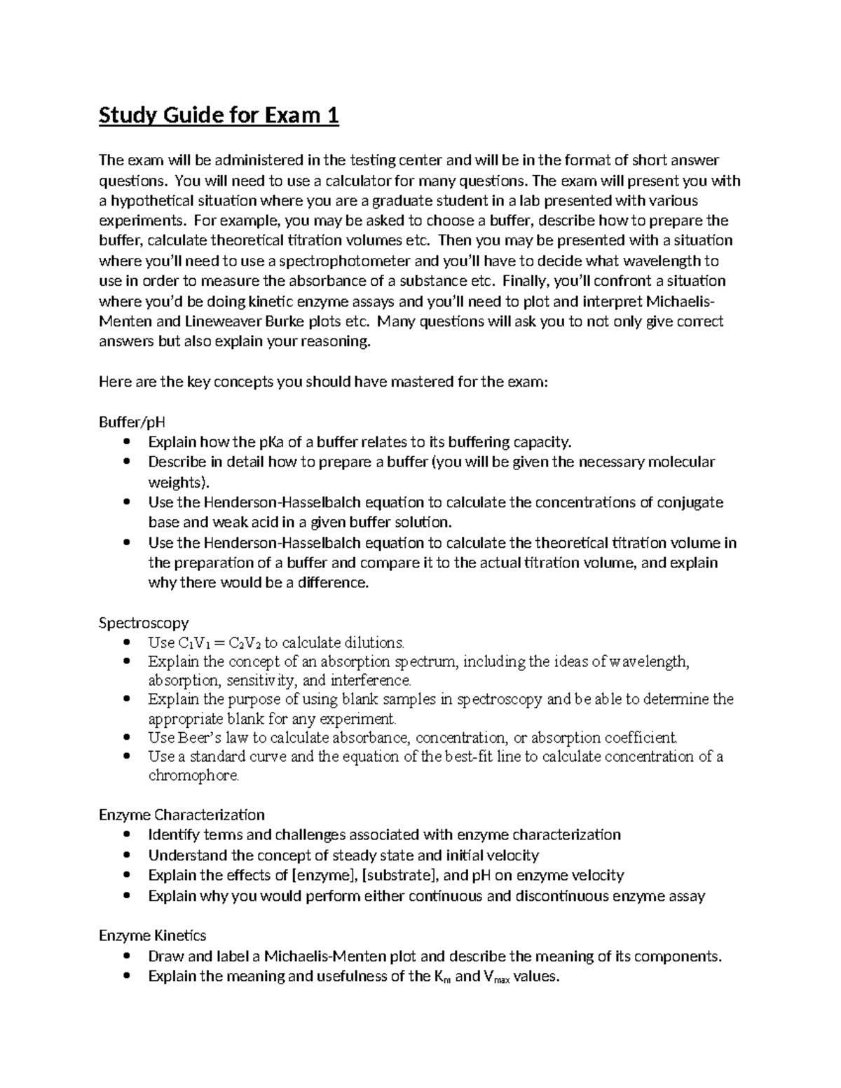 BIO377 Study Guide for Exam 1: Key Concepts & Techniques - Studocu