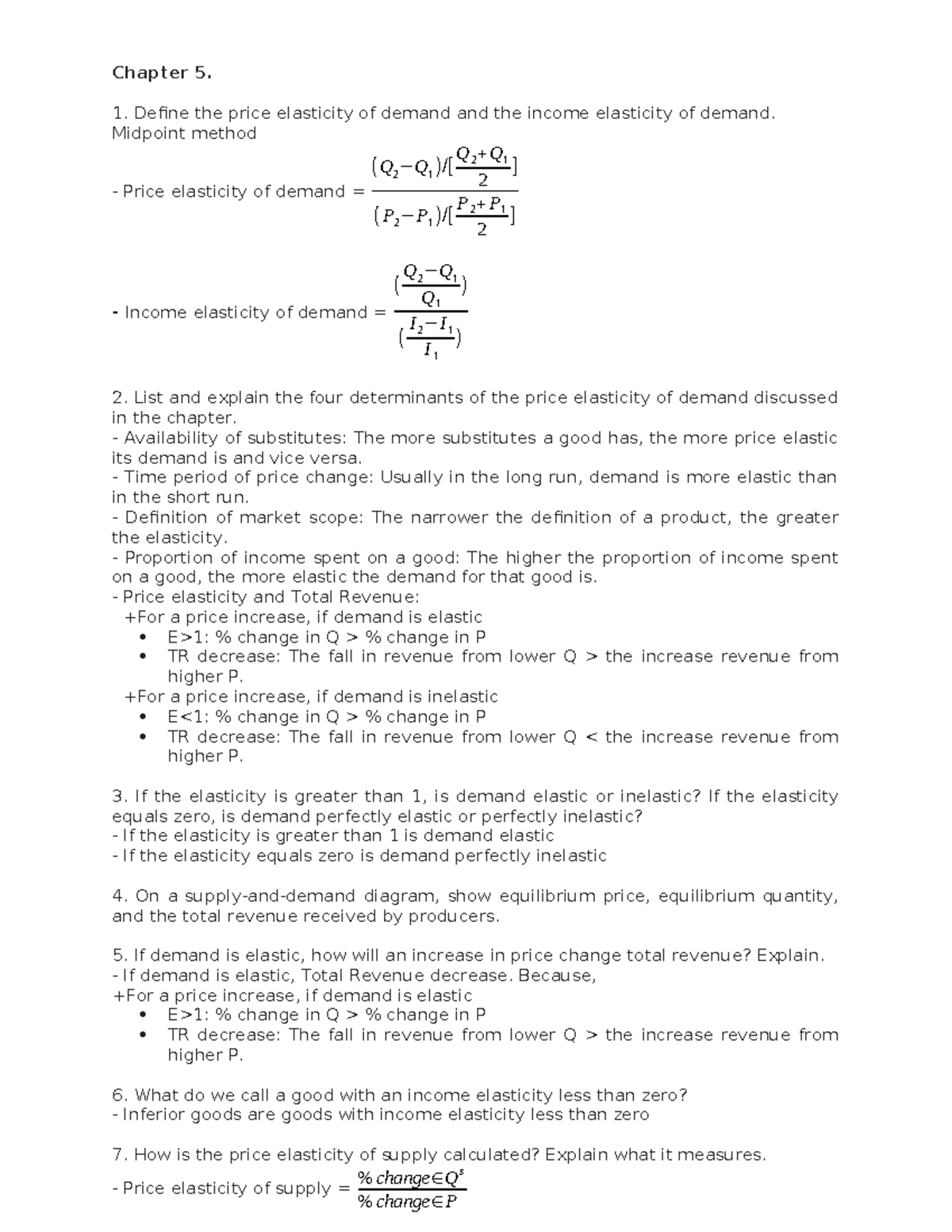 Chapter 5: Price & Income Elasticity of Demand - 2054042069 - Studocu