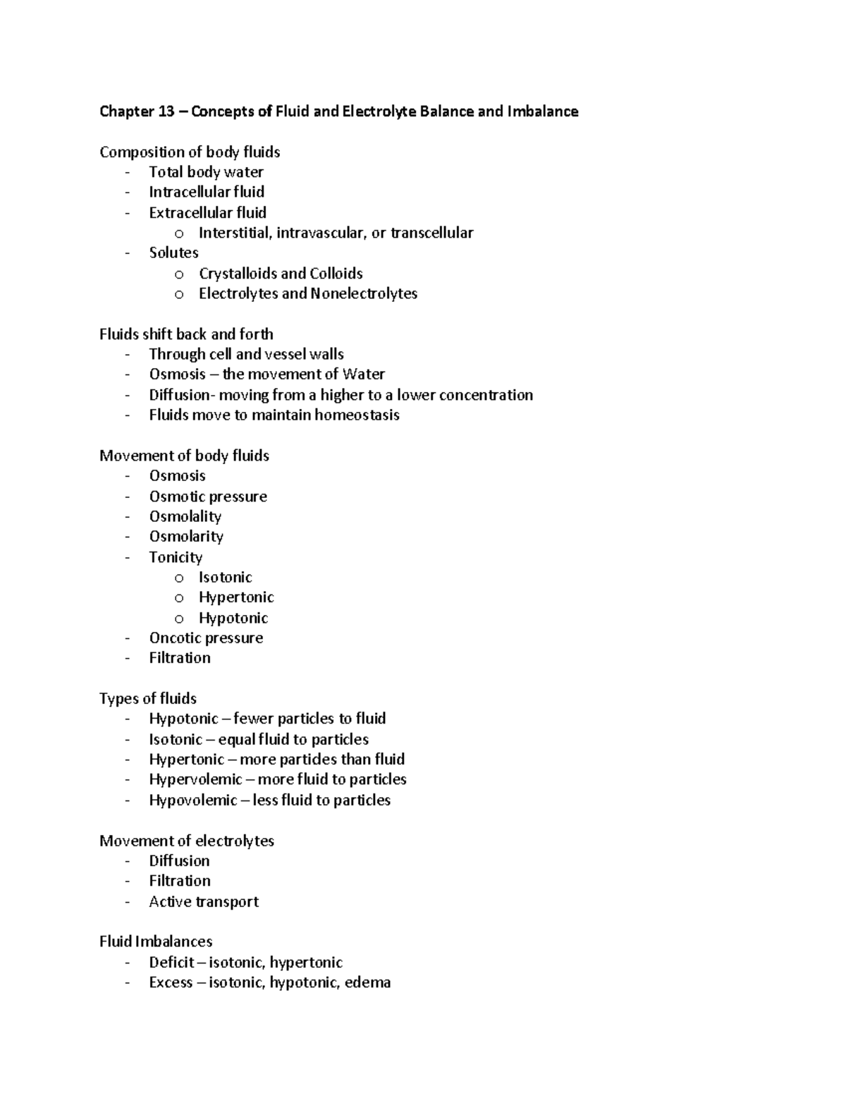 Exam 1 Med-Surg Study Guide: Fluid & Electrolyte Balance Concepts - Studocu