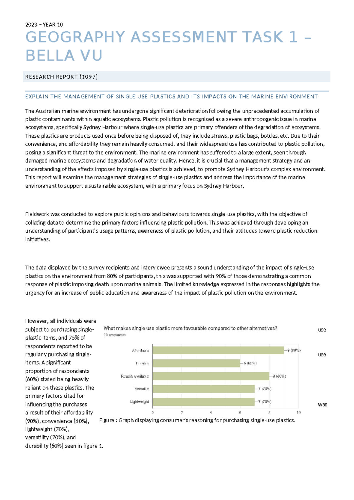 2023 Year 10 Geography Assessment Task 1 Plastic Pollution In Sydney
