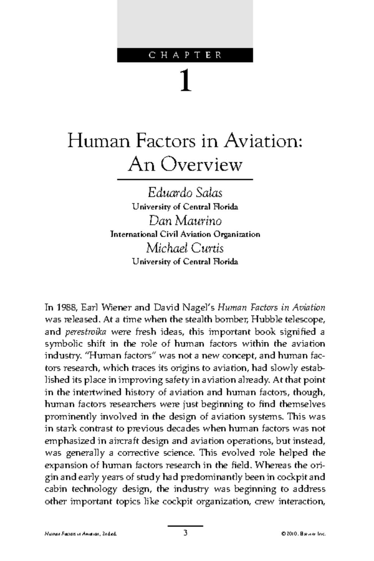 Chapter 1: Human Factors in Aviation - An Overview (Aviation 2010 ...