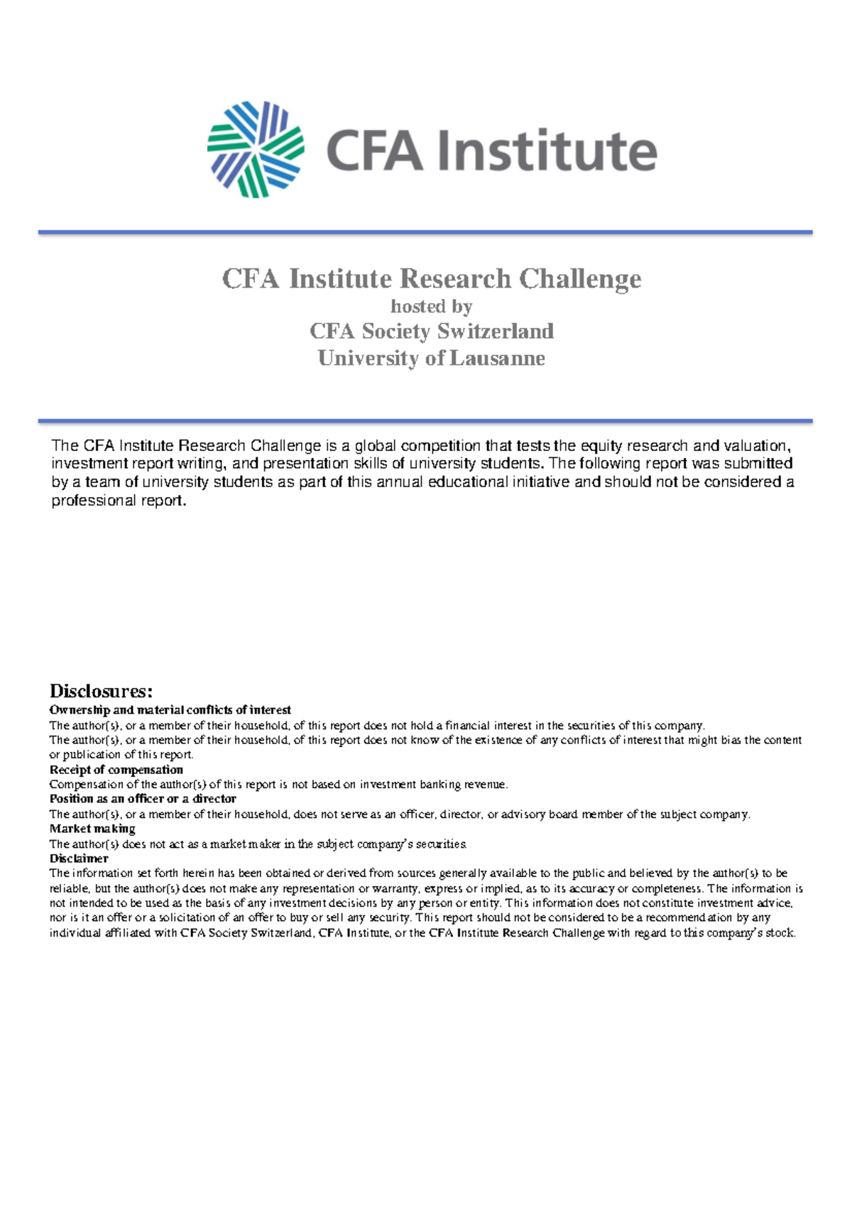 CFA Institute Research Challenge 2018: Investment Report on VAT Group ...