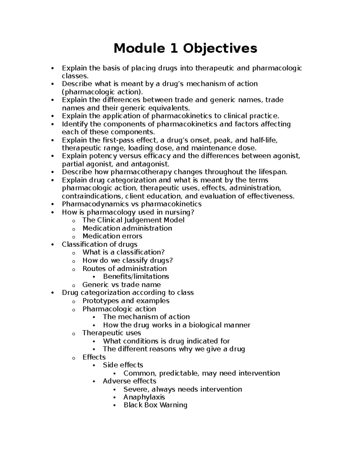 Pharm 1 Exam Outline: Key Concepts in Pharmacology and Drug ...