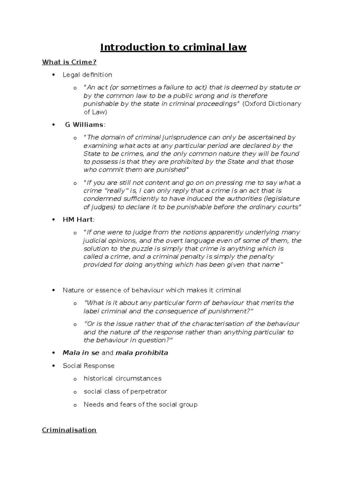 Introduction to Criminal Law: Defining Crime and Criminalization - Studocu