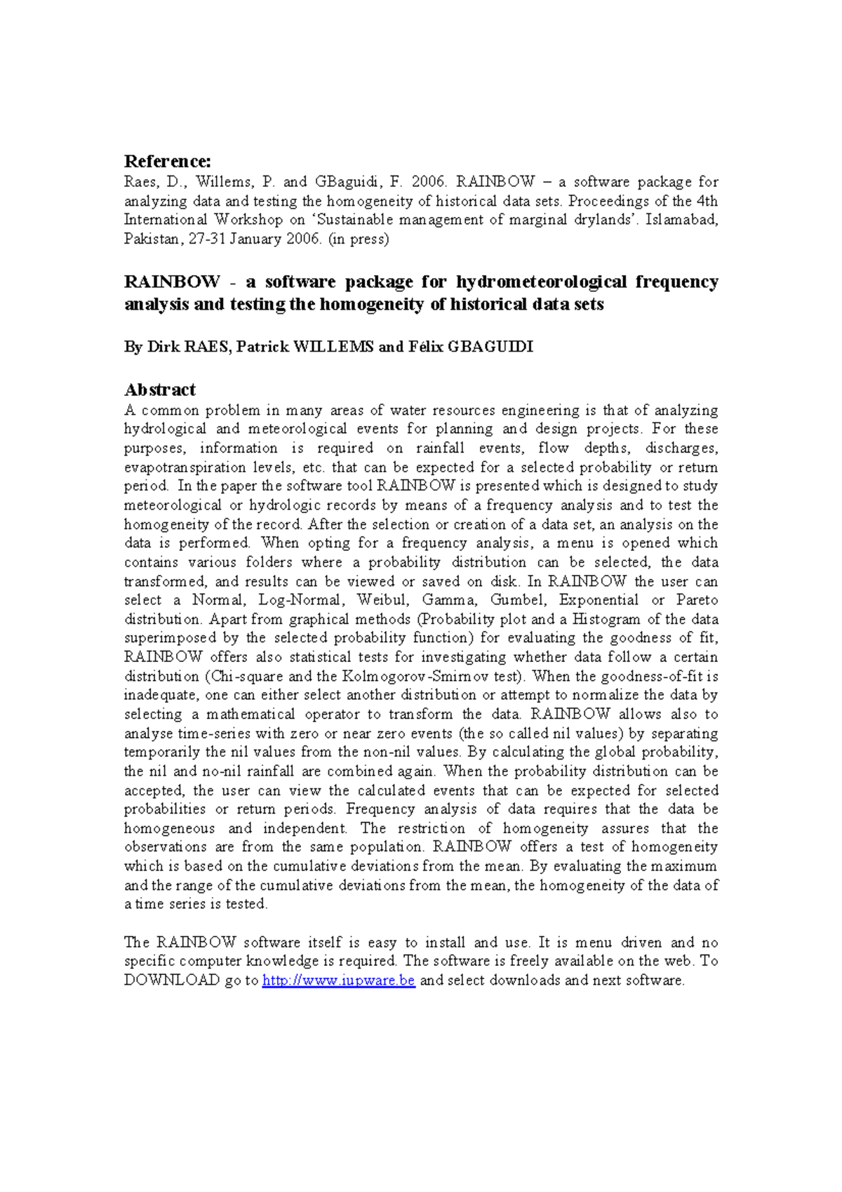 RAINBOW Software Manual: Analyzing Hydrometeorological Data - Studocu