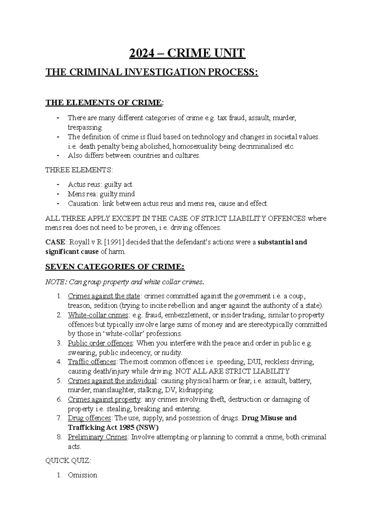 Crime UNIT Workbook - My study notes and homework for the unit so far ...