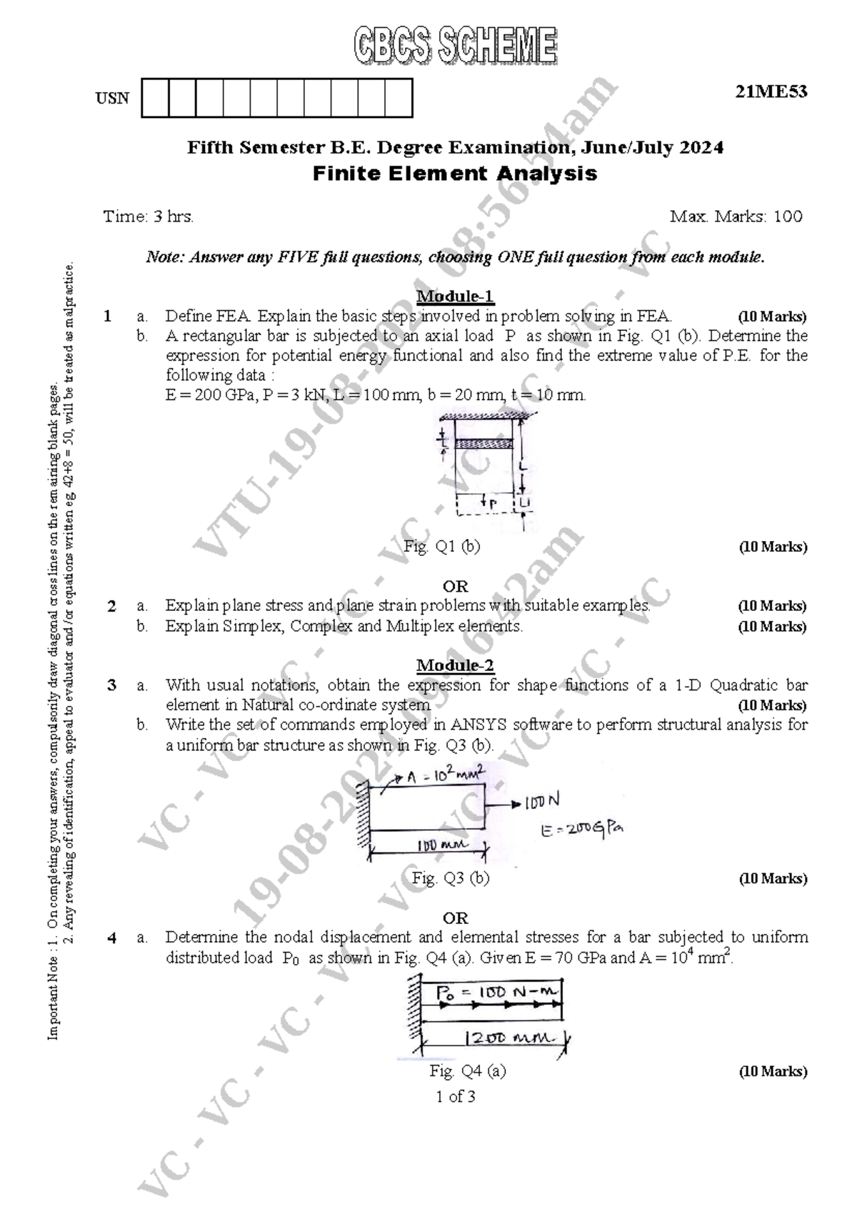 21ME53 - Finite Element Analysis Exam Notes for 5th Semester B.E. - Studocu