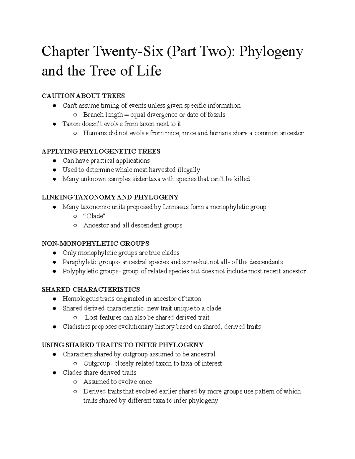 BI 212 Chapter 26 Part 2: Phylogeny and the Tree of Life Notes - Studocu