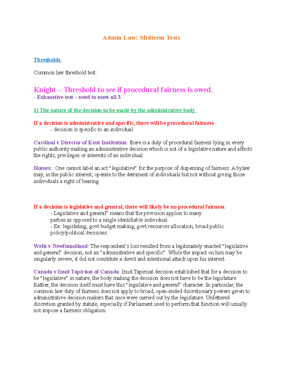 Admin Law Midterm Exam Study Guide: Key Concepts & Cases - Studocu