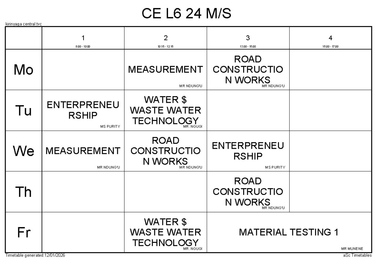 Class Timetable for CE L6 & Other Courses - 12th Jan 2026 - Studocu