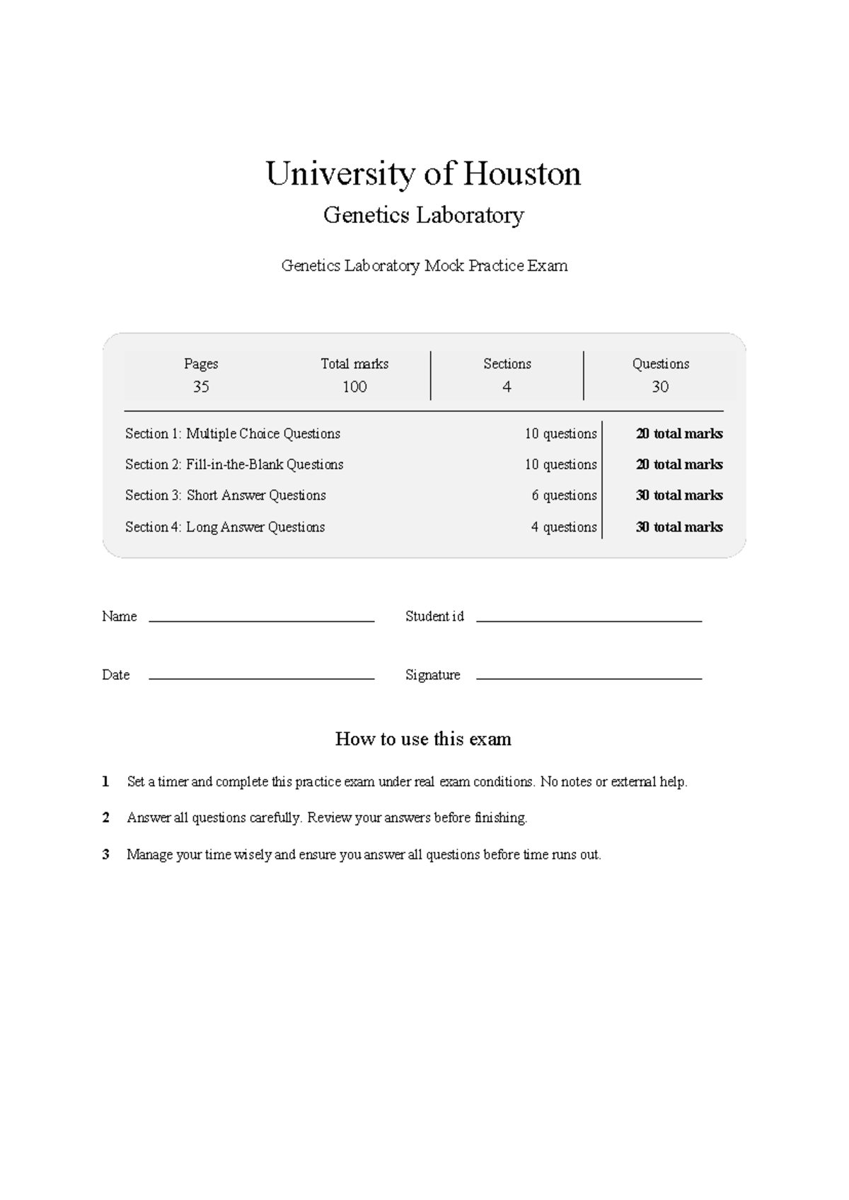 BIOL 3311 Genetics Laboratory Mock Exam Study Notes 2026 - Studocu