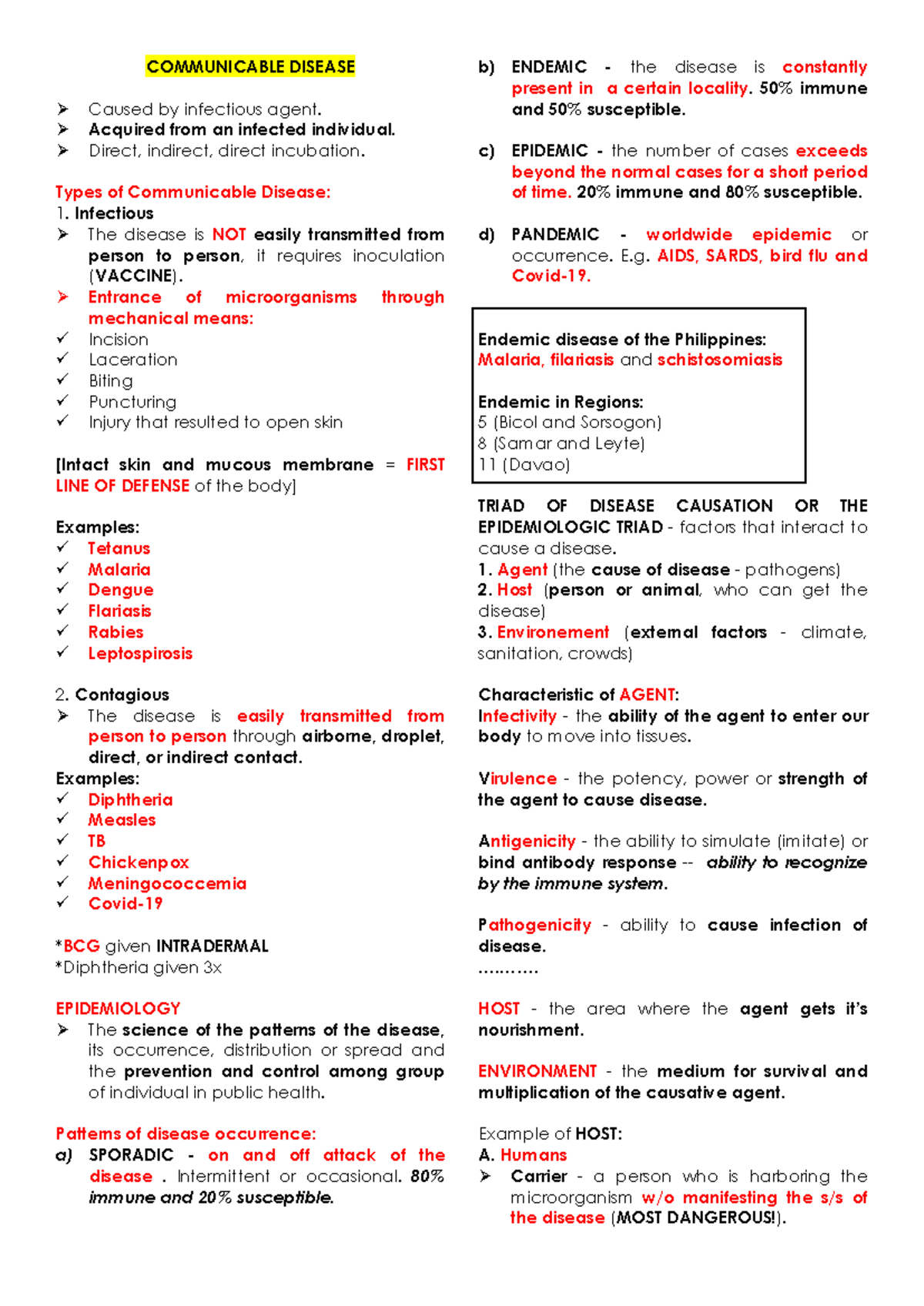COMM 88002016: Communicable Diseases Overview and Epidemiology - Studocu
