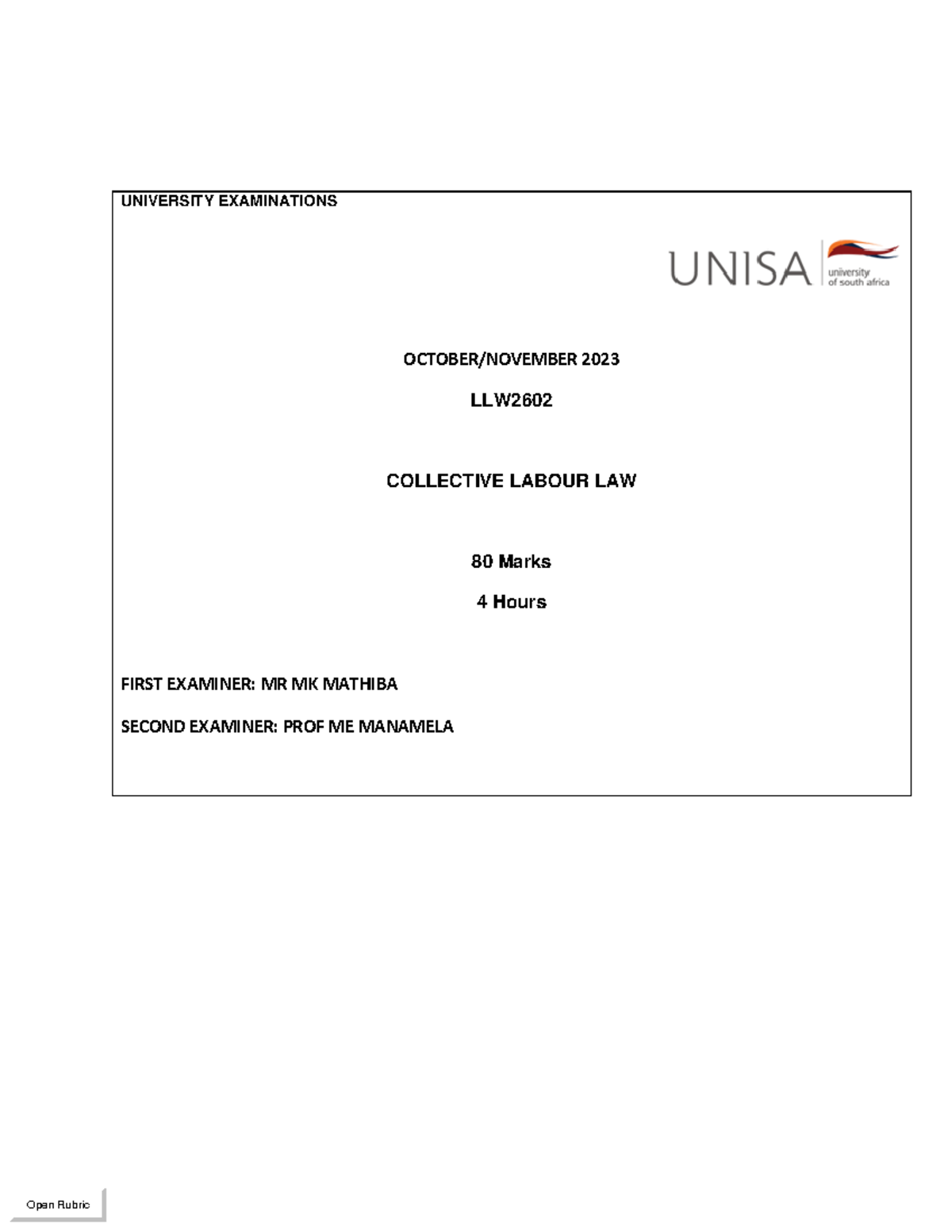 LLW2602 2023 Final Exam: Collective Labour Law Analysis - Studocu