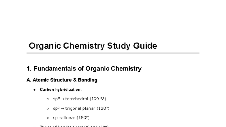 Organic Chemistry Study Guide 1: Fundamentals & Key Concepts - Studocu