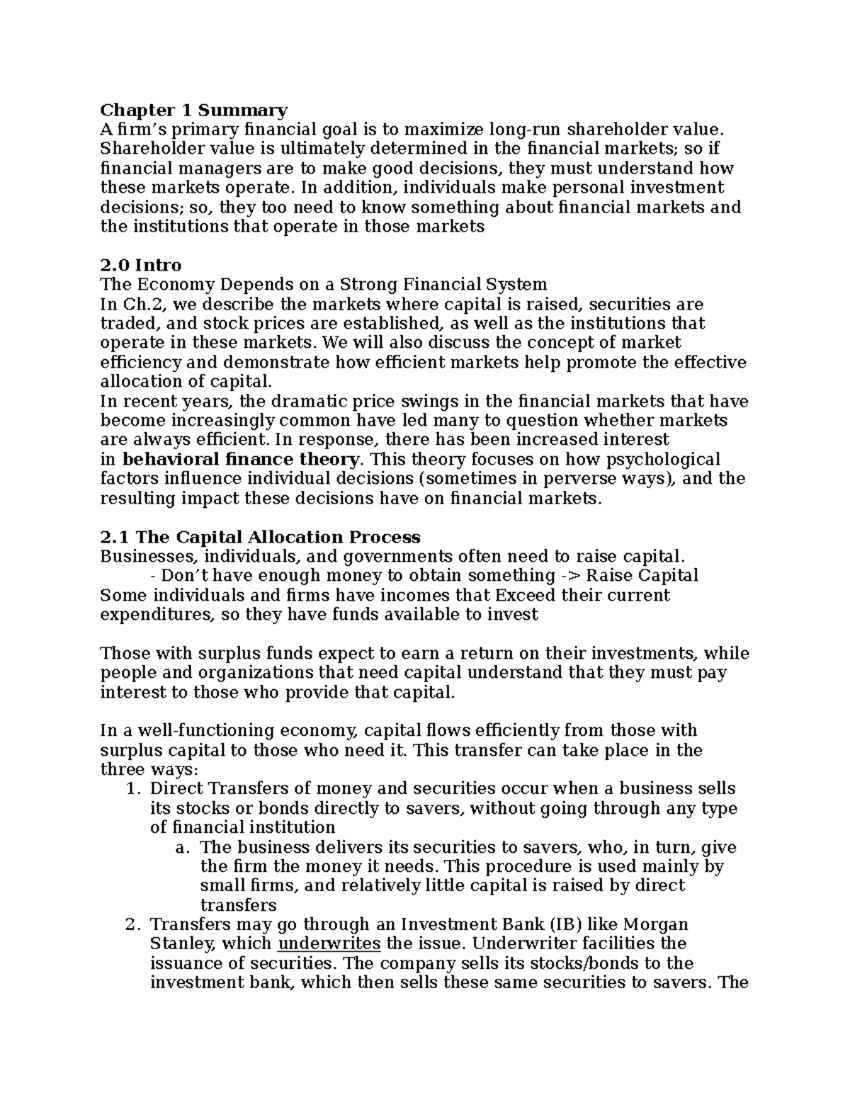 Bus Fin Ch 2: Capital Markets & Financial Institutions Overview - Studocu
