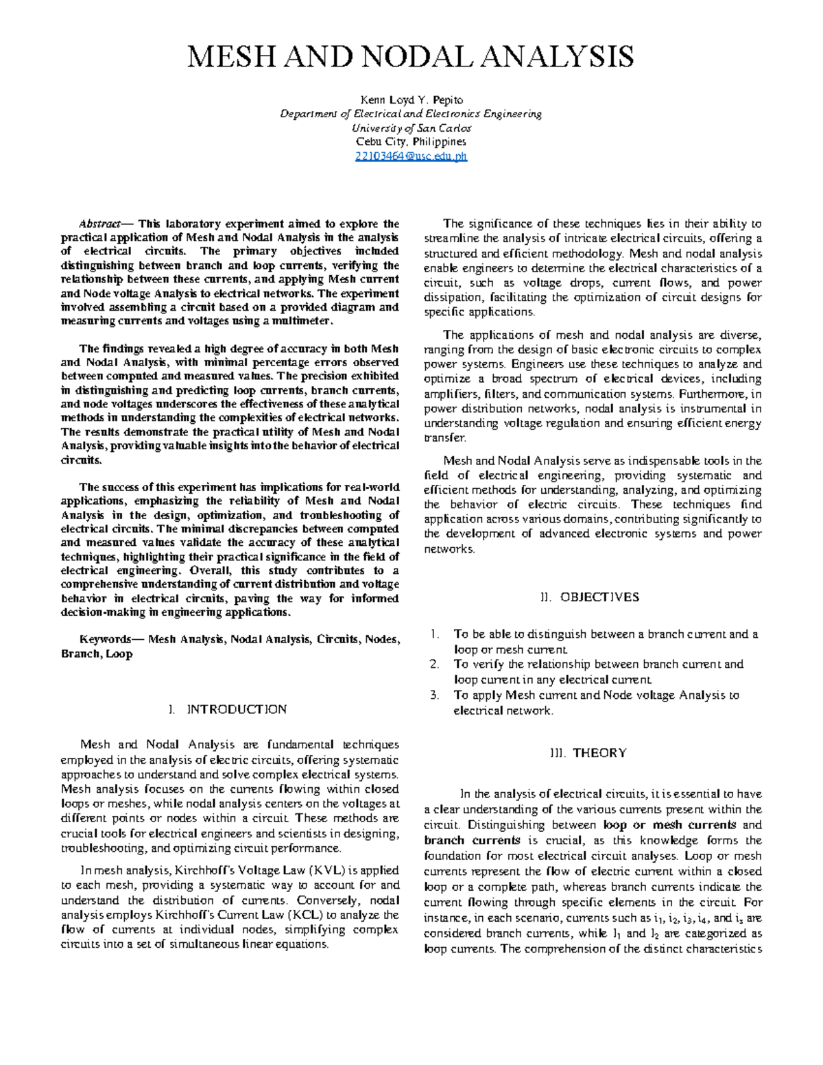 EE2101L Lab 8: Mesh and Nodal Analysis in Electrical Circuits - Studocu