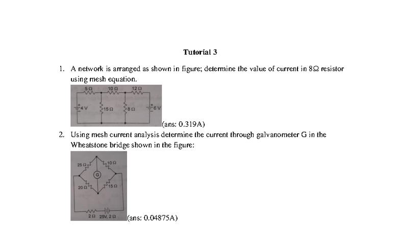 Tutorial 3 - Mesh Current Analysis in Electrical Networks - Studocu