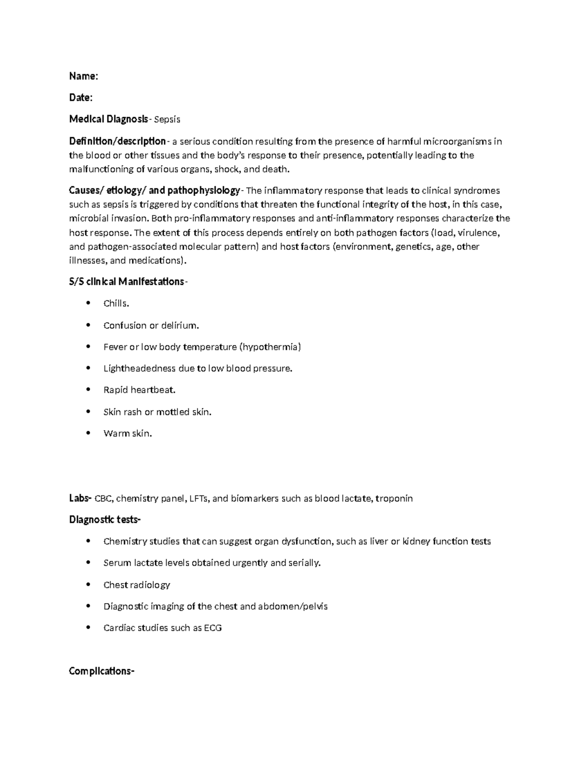 N302 Final Exam Notes: Understanding Sepsis and Its Management - Studocu
