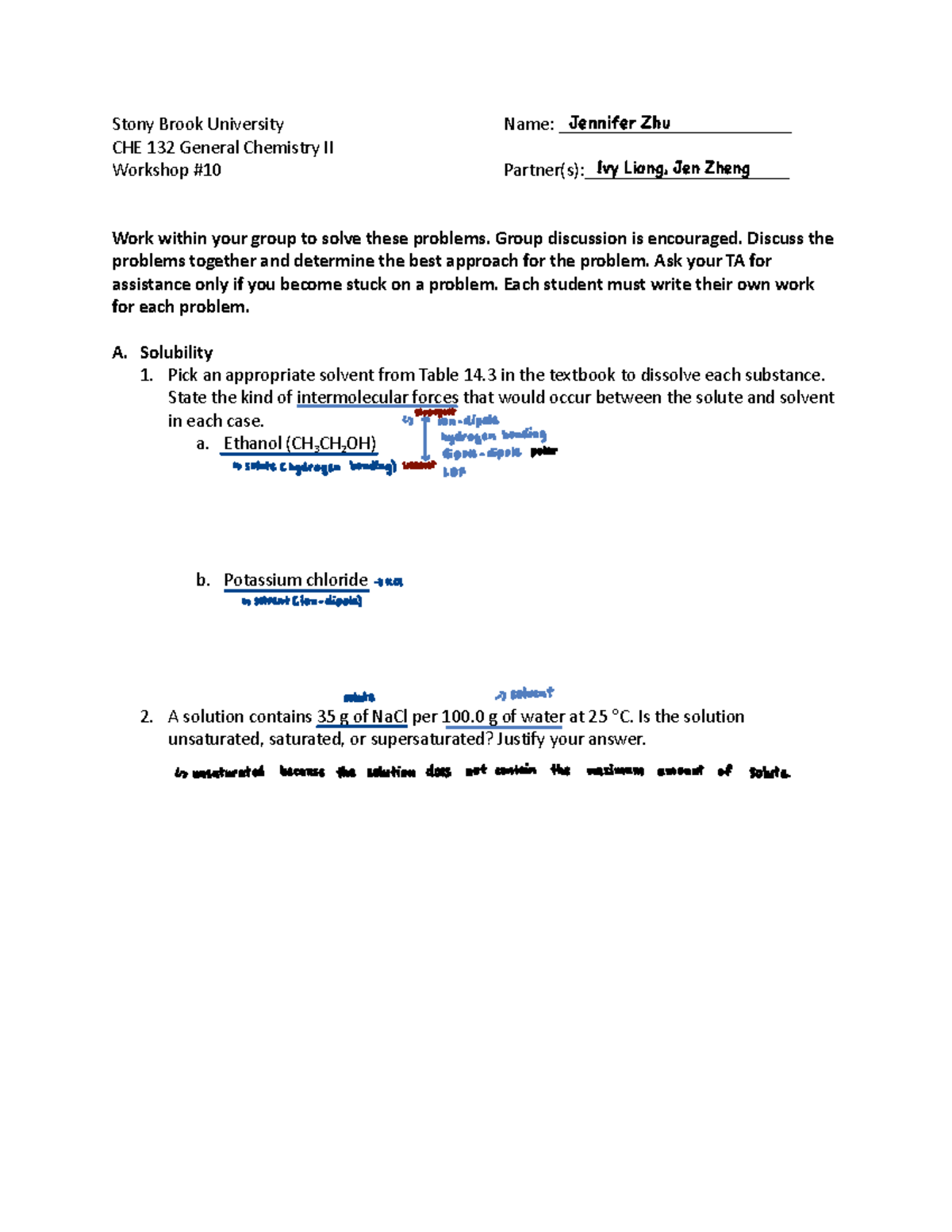 CHE 132 Workshop 10: Solubility & Colligative Properties - Studocu