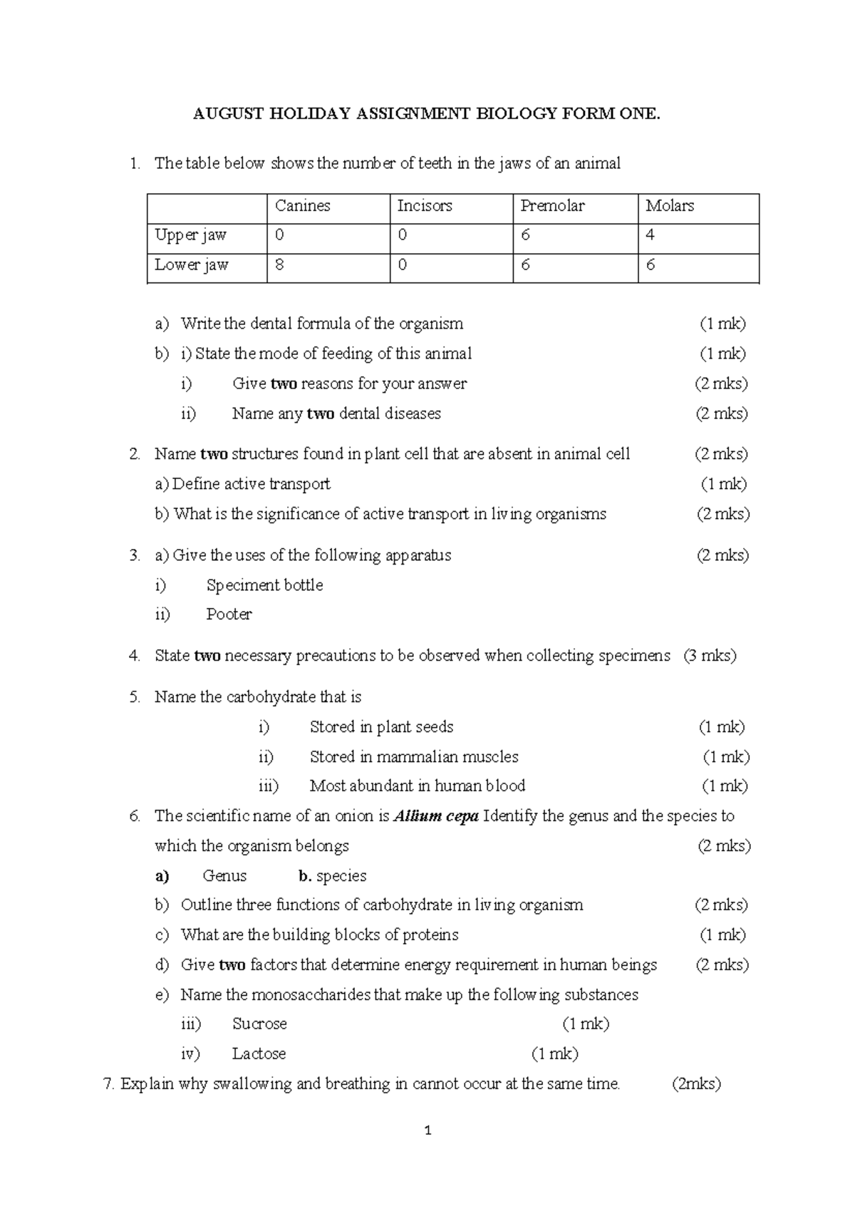 Biology F1 - essay quiz and ansers - AUGUST HOLIDAY ASSIGNMENT BIOLOGY ...