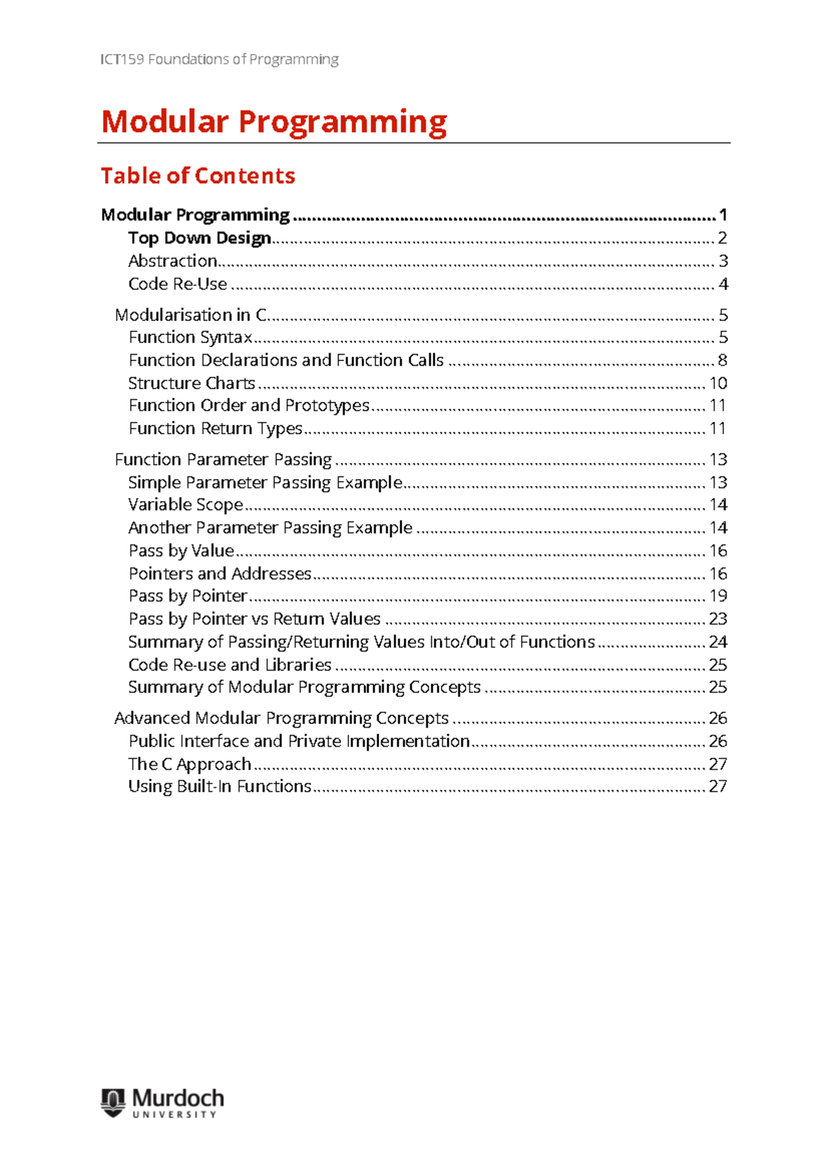 5. ICT159 Modular Programming - Lecture Notes on Key Concepts - Studocu