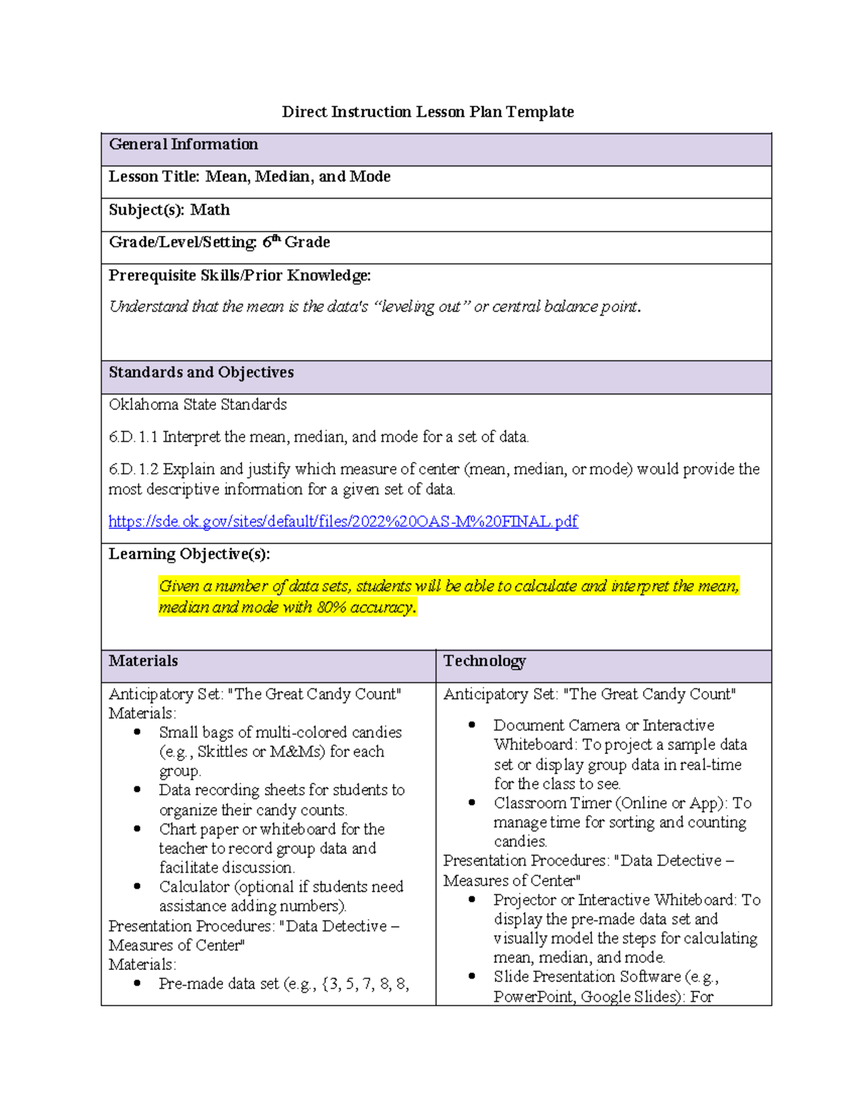 Task 2 Part 1 - Passed - Direct Instruction Lesson Plan Template ...