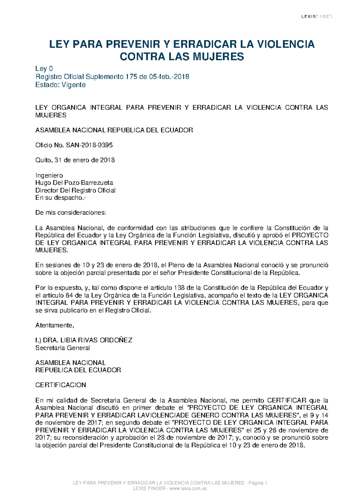 Ley Orgánica Integral para Prevenir y Erradicar la Violencia contra las ...