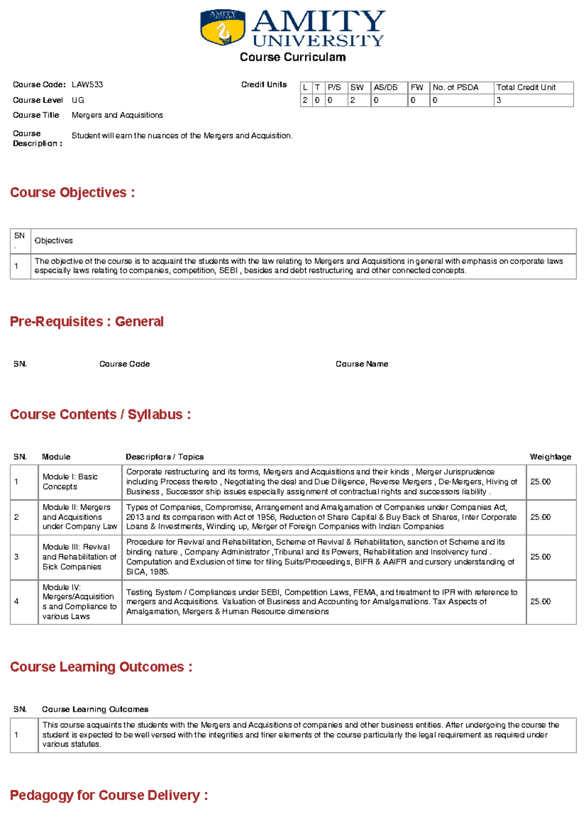 Course Curriculum (14) - Course Objectives : Pre-Requisites : General ...