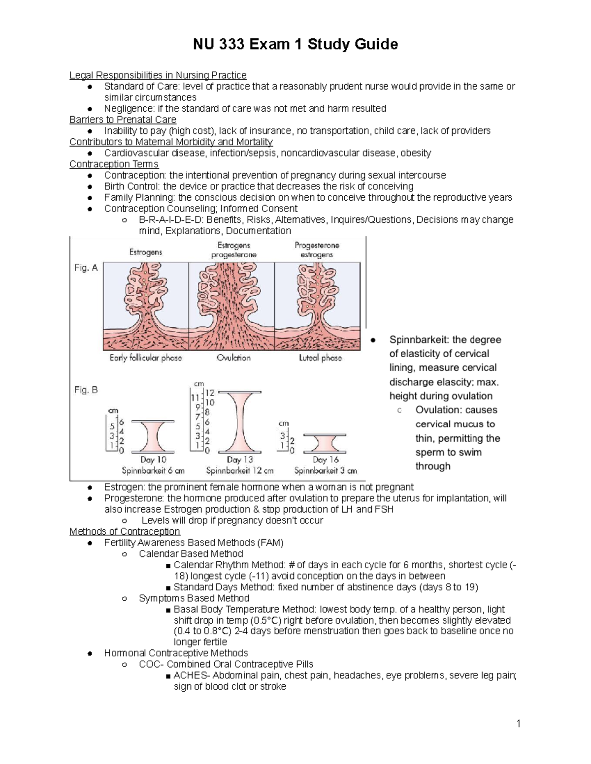 NU 333 Exam 1 Study Guide - Key Legal and Maternal Concepts - Studocu