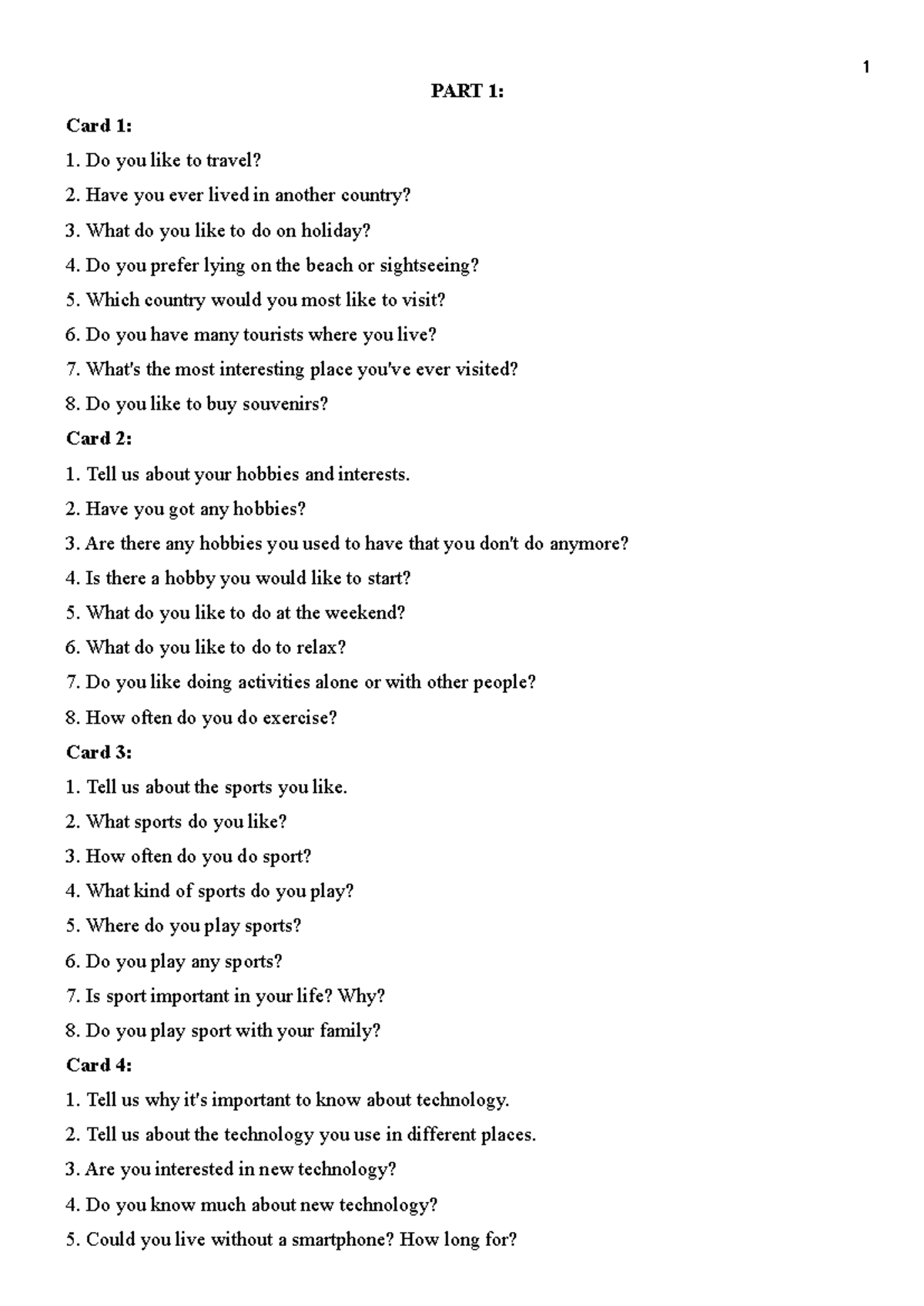 Mid-term Speaking Practice Questions for IE3 - 10đ - Studocu