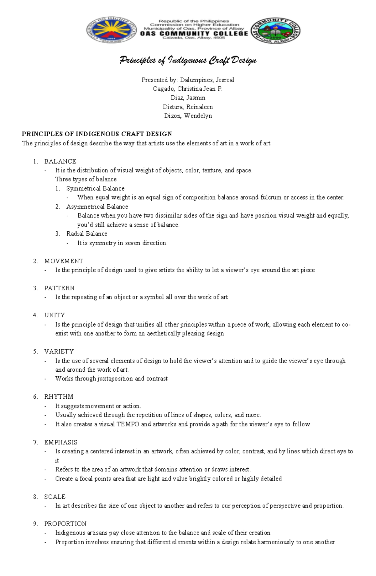 Principles of Indigenous Craft Design (ICC Handout) - Studocu