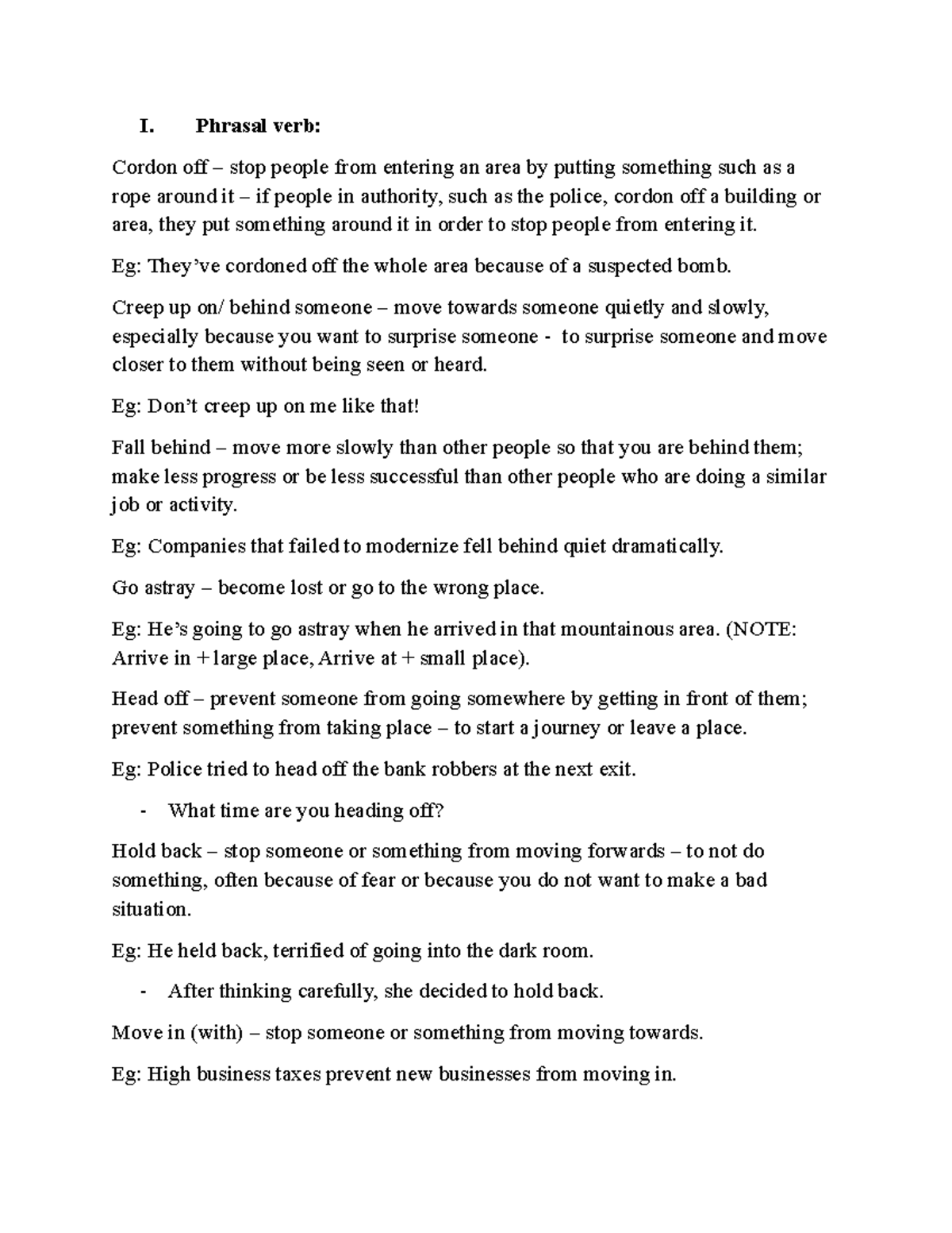 Unit 8 - Phrasal Verbs Explained and Examples - Studocu
