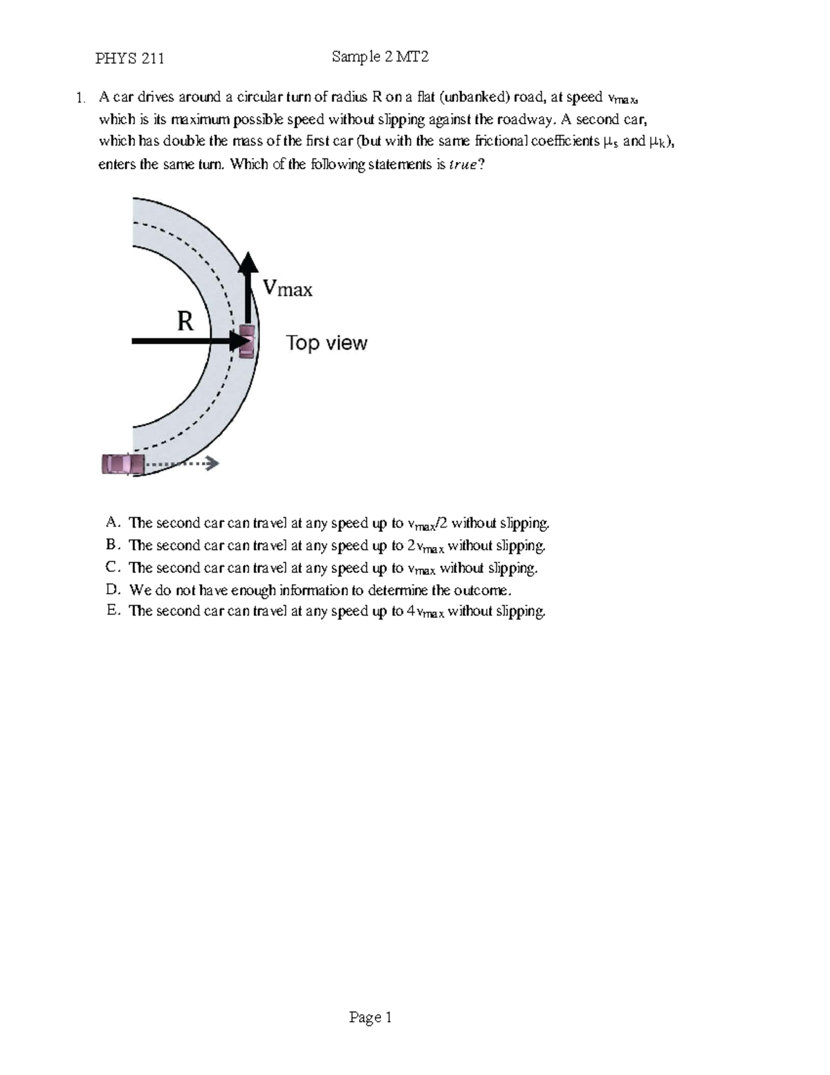 PHYS 211 MT2 Sample 2 - Practice Exam Questions and Solutions - Studocu